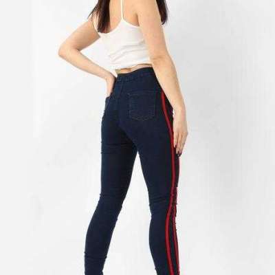 Side Stripe Skinny Navy Jeans Profile Picture