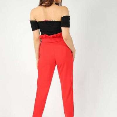 Pleated Waist Cigarette Trousers Khaki,  Red and Black Profile Picture