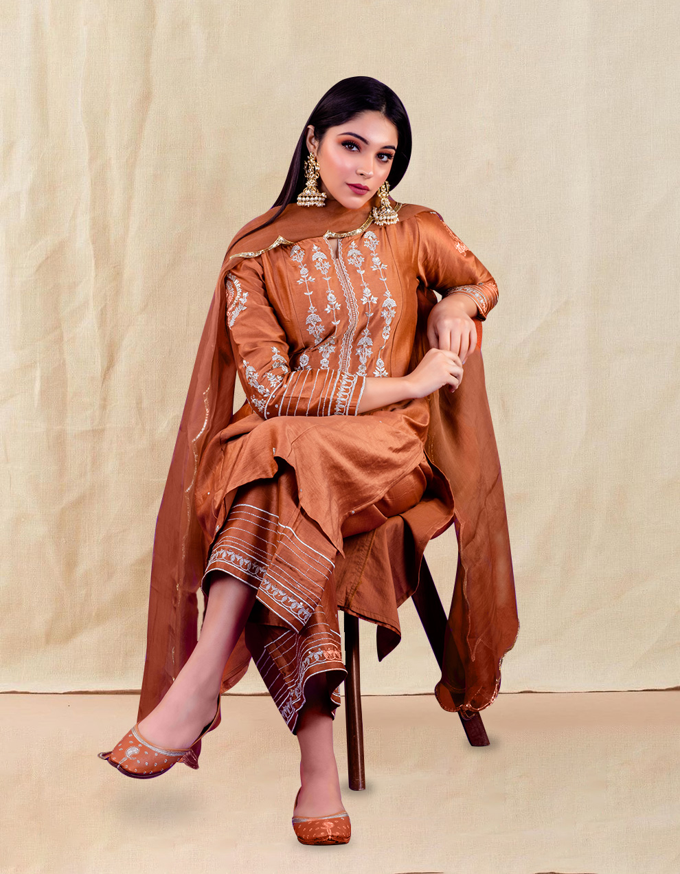 Buy best brown embroidered chanderi silk Pants | Priya Chaudhary